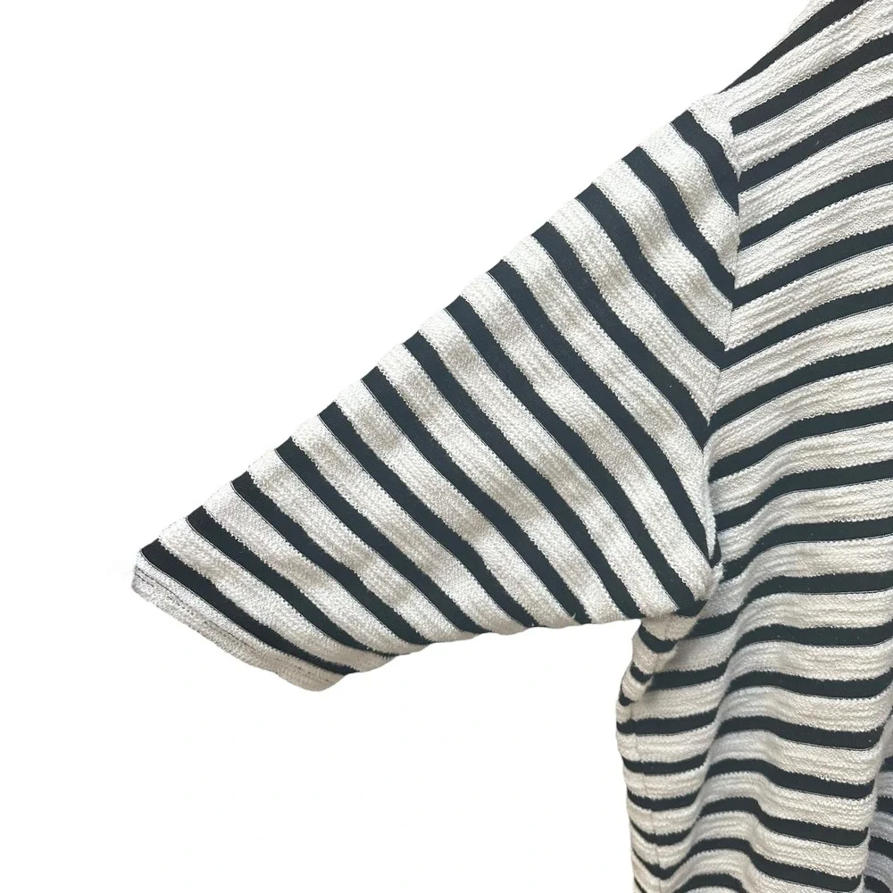 Misia Curvy Top Pullover Striped Hoodie Black White Athleisure Casual Relaxed 3X